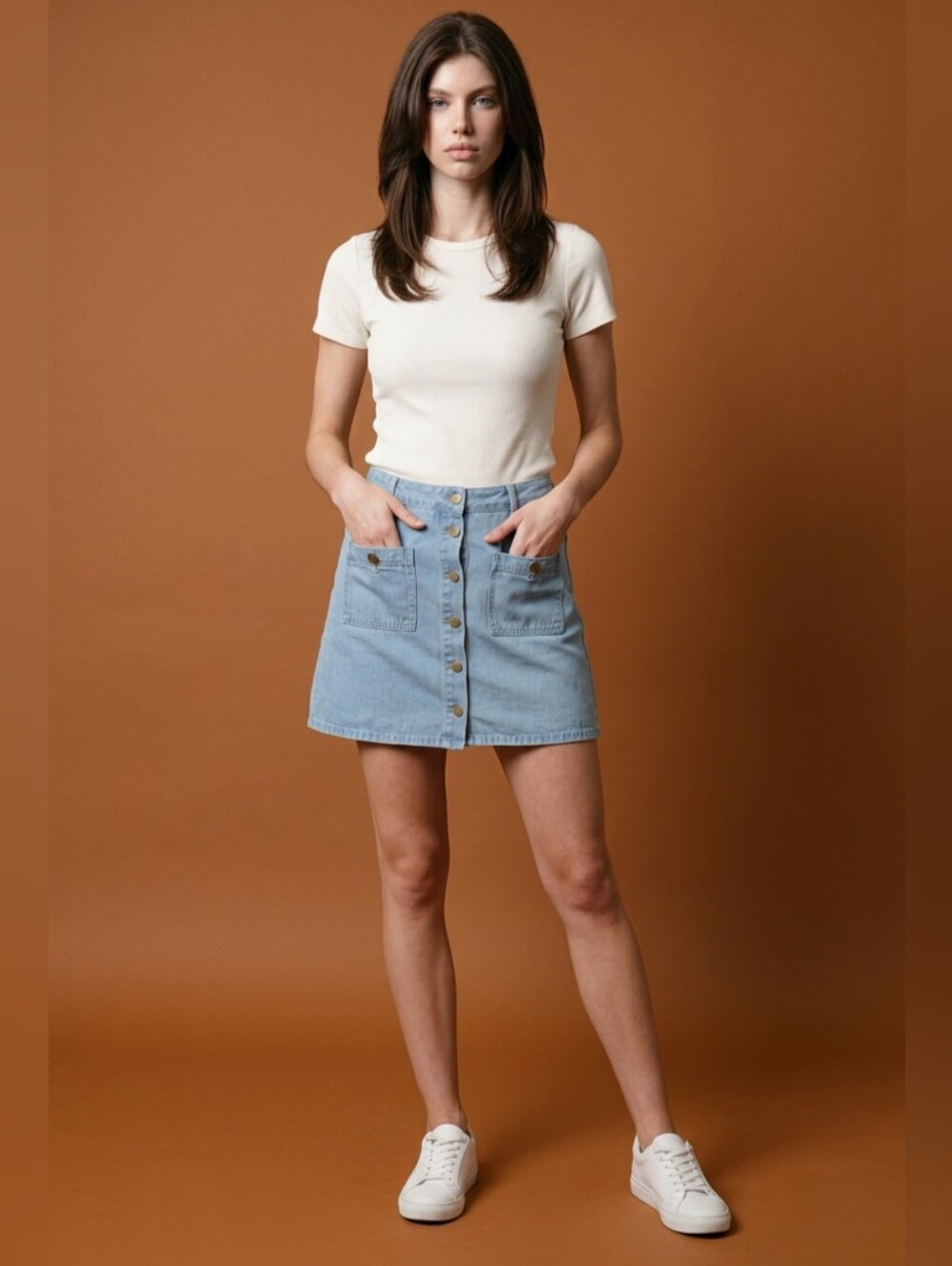 SHEIN Button-Front Denim Mini Skirt in Light Wash Size L/XL